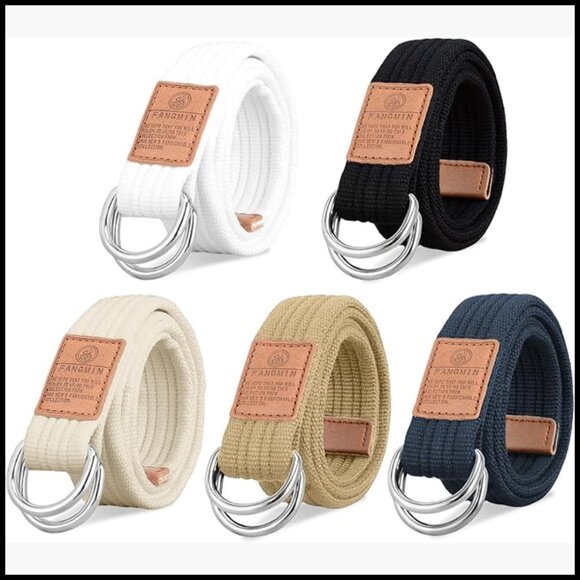 5-Pack Canvas Belts with Double D-Ring Buckle, Adjustable Military Style main image 7